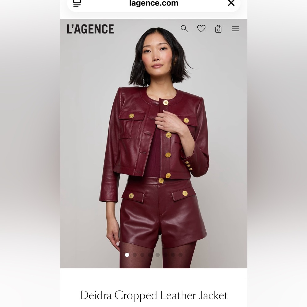 L'AGENCE Deidra Cropped Burgundy Leather Jacket